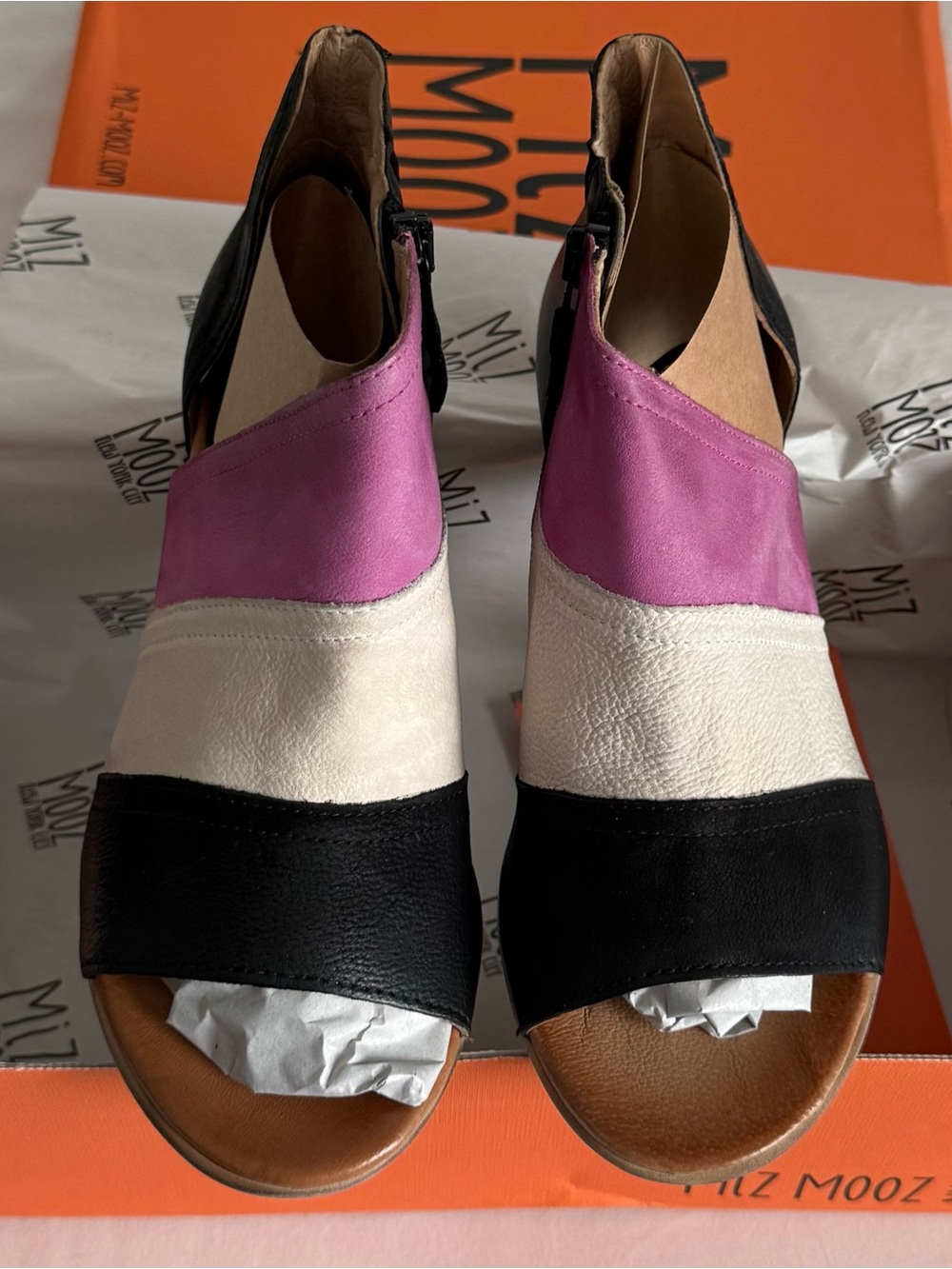 Miz Mooz Pink, Cream & Black Colorblock Open-Toe Mule New In Box 5.5/6 EUR 36 - Picture 5 of 9